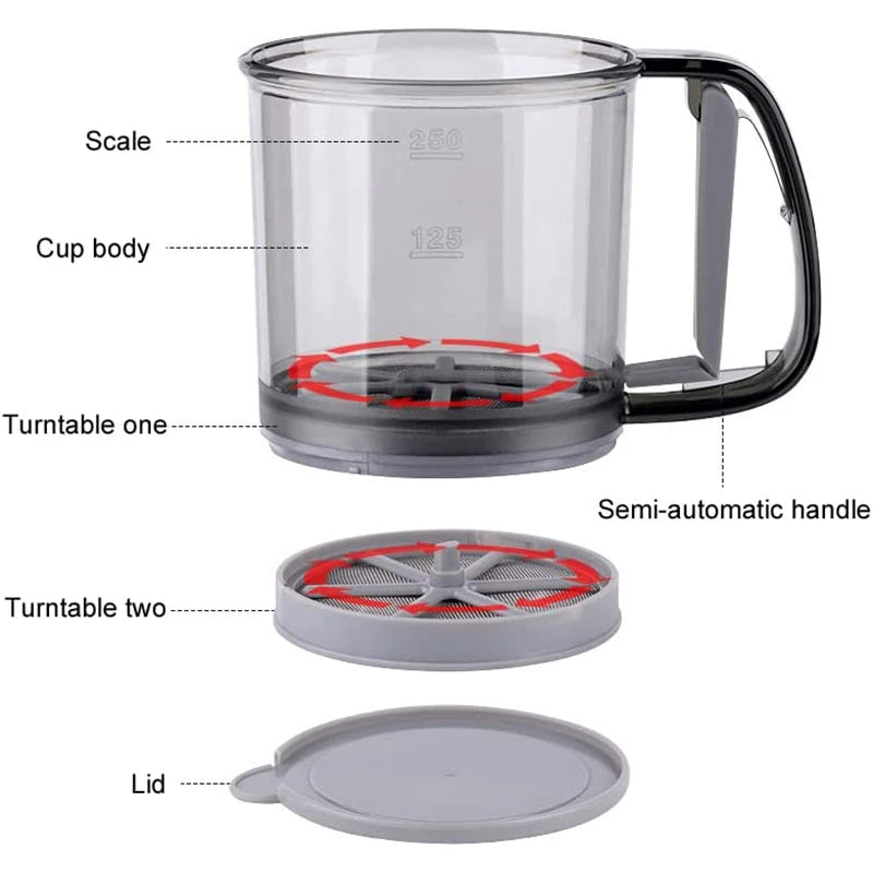 Handled 2 Cups Flour Sieve Sugar Sifter Powder
