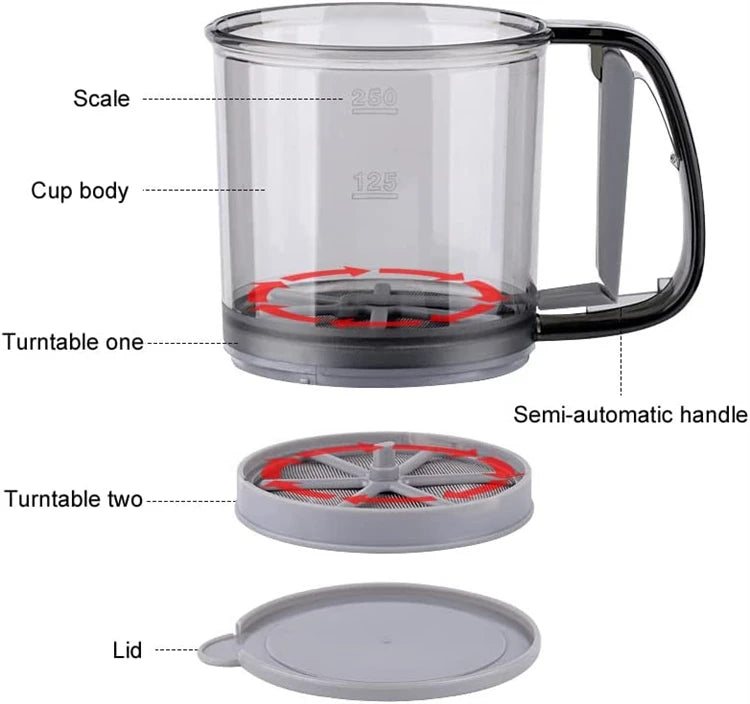 Handled 2 Cups Flour Sieve Sugar Sifter Powder
