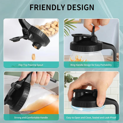 Mason Jar Pour Spout Lid with Handle Leak Proof