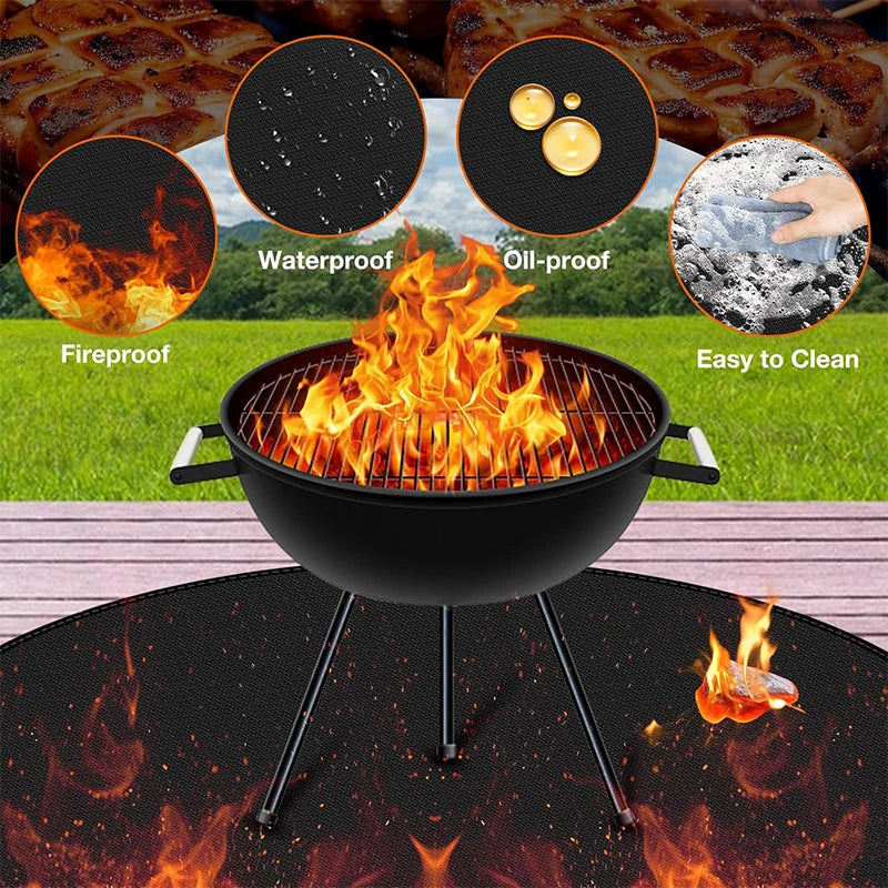 Fire Pit Under Round Grill Fireproof Mat